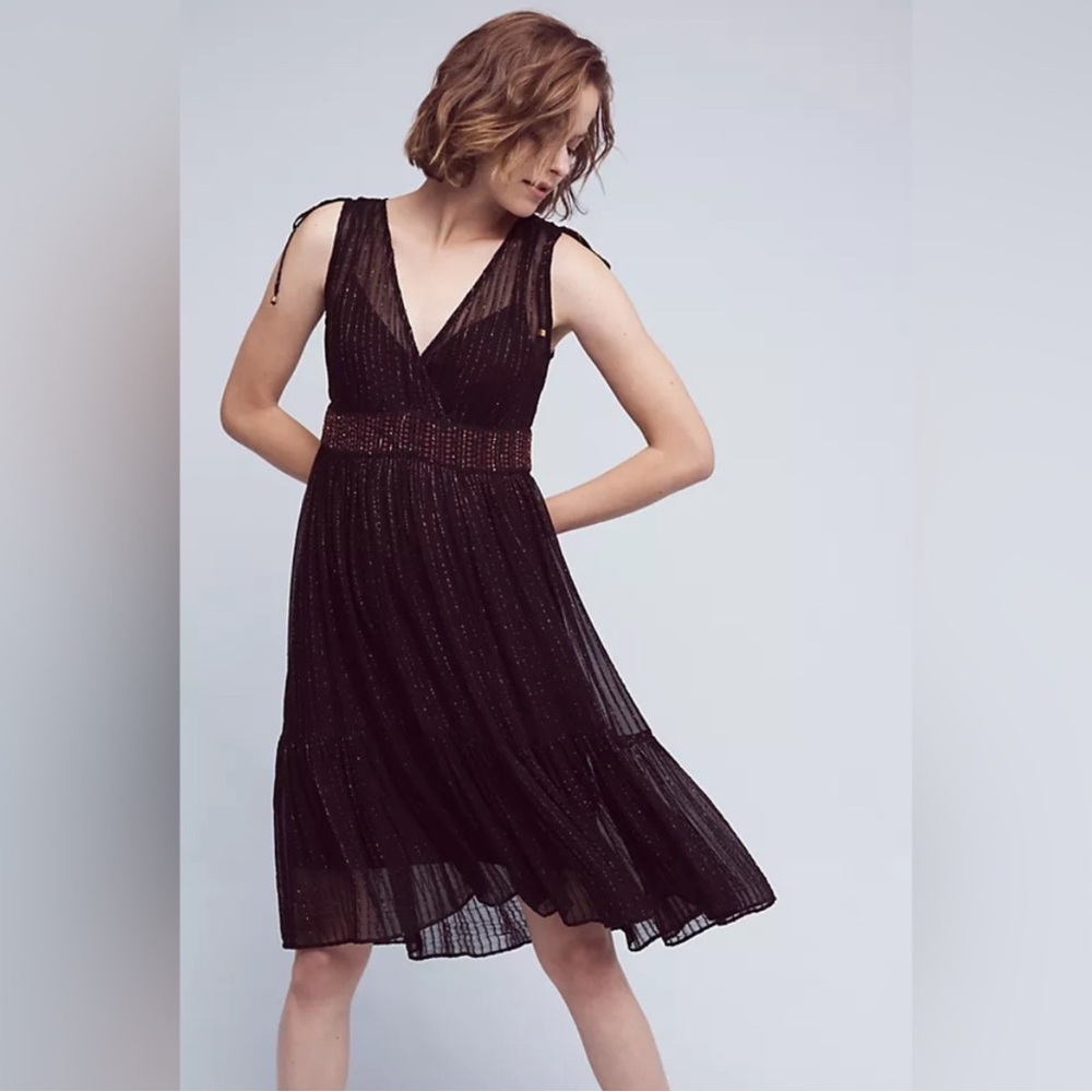Floreat black shimmer gold sheer dress